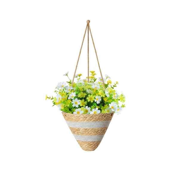 Artificial Faux Hanging Plants Flowers Basket for Spring, Red Daisy Flowers Eucalyptus UV Resistant Look Real for Outdoor Outside Porch Decoration