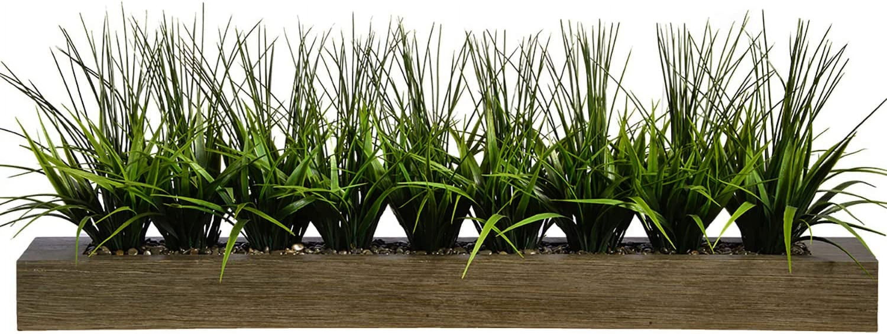 Lifelike Outdoor Tabletop Plastic Grass Arrangement in Taupe Wood Holder