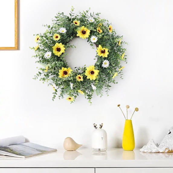 Artificial Faux Olive Wreath with Linen Bow for Front Door Weather Resistant Indoor Outdoor Farmhouse Decor