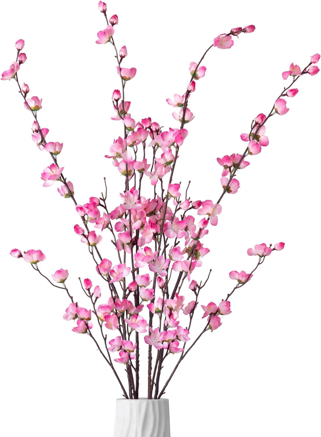 Artificial Faux Plants Flowers Indoor Spring Decor，4 Bundles Fake Silk Plum Blossom,Faux Silk Cherry Blossom Branches for Wedding Office Party Hotel Home Decor，Vase Not Included(White)