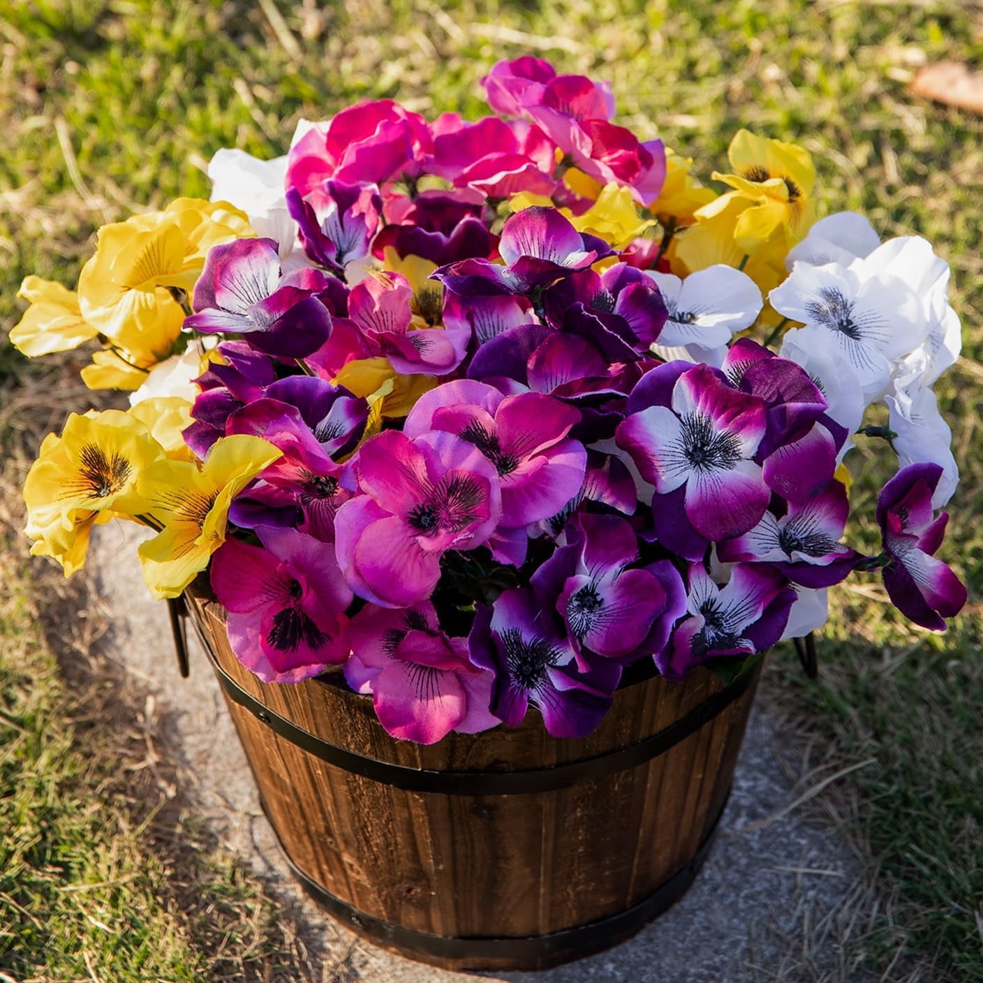 Artificial Faux Plants Flowers Outdoor Spring Decoration, 12 Bundles Fake Silk Colorful Daisy Eucalyptus Realistic UV Resistant for Outside Home Planter Porch Patio Window Yard Decor (Mix)