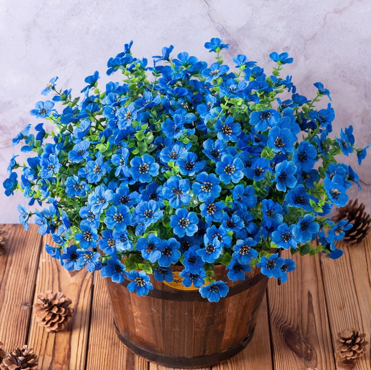 Artificial Faux Plants Flowers Outdoor Spring Decoration, 12 Bundles Fake Silk Colorful Daisy Eucalyptus Realistic UV Resistant for Outside Home Planter Porch Patio Window Yard Decor (Mix)
