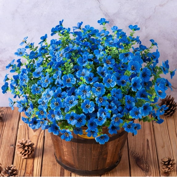 Artificial Faux Plants Flowers Outdoor Spring Decoration, 12 Bundles Fake Silk Colorful Daisy Eucalyptus Realistic UV Resistant for Outside Home Planter Porch Patio Window Yard Decor (Mix)