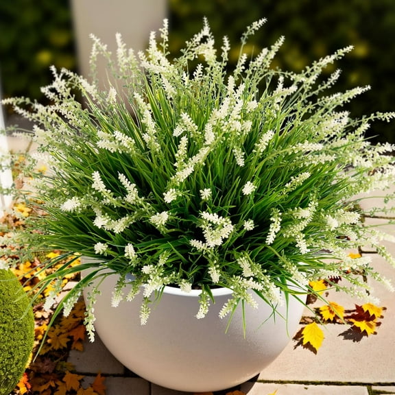 Artificial Faux Plants Flowers for Outdoor Decorations, Fake Monkey Grass for Outside Porch Patio, No Fade Realistic Greenery Plant, UV Resistant Artificial Shrubs for Courtyard Window Garden