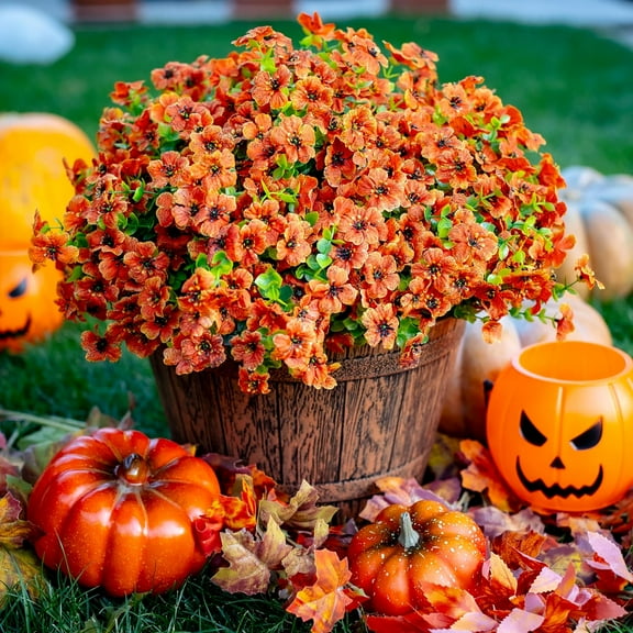 Artificial Faux Spring Plants Flowers for Outdoor Spring Summer Decoration, 12 Bundles Fake Realistic Purple Silk Daisy Eucalyptus for Planter Pot Outside Porch Patio Garden