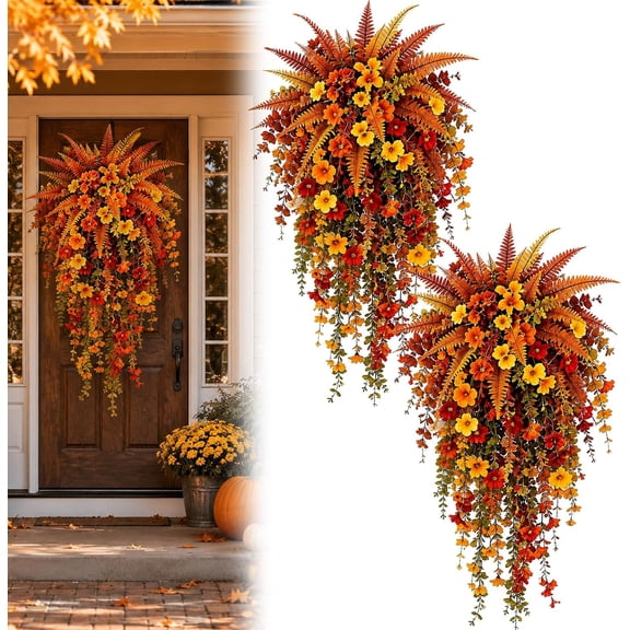 Artificial Fern for Autumn Outdoor Decor– Autumn Porch & Door Decoration, UV-Resistant Waterproof Faux Fall Flowers, for Fall Porch Decor Front Door Garden Patio Home Holiday Decor