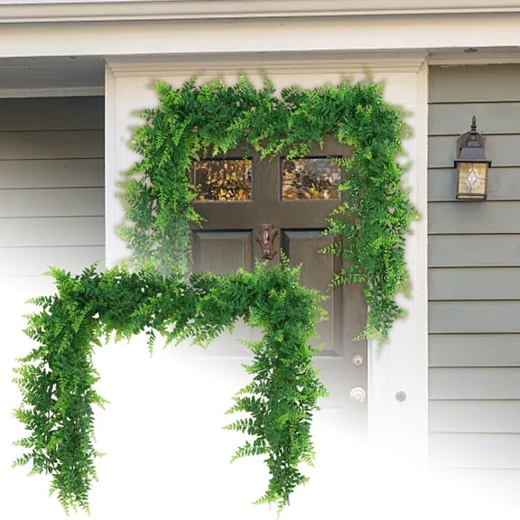 Artificial Fern Garland - 66.9 Inch Boston Fern Vine with Rattan Details, Realistic Hanging Greenery for Wedding Arch, Backdrop, Wall & Garden Decor | Indoor/Outdoor Decoration