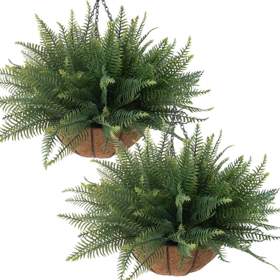 Artificial Fern Hanging Baskets, 2 Pack, Indoor Outdoor Home Decor