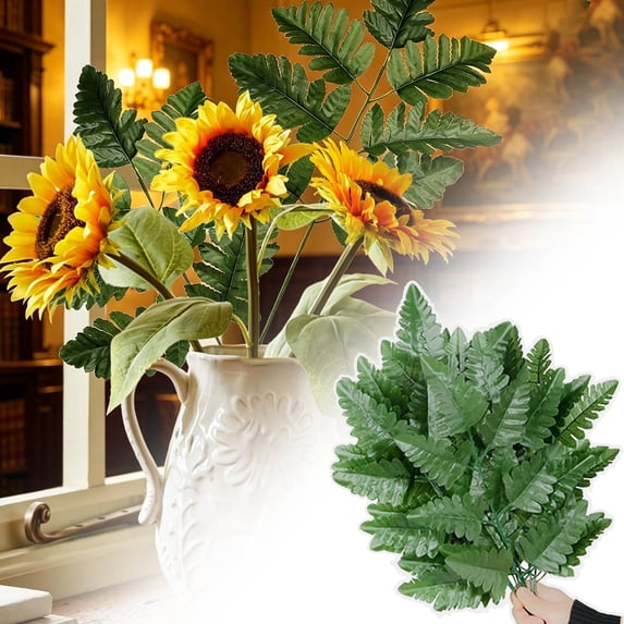 Artificial Fern Leaves Greenery Stems, Lifelike Faux Fern Foliage for Cemetery Memorial Decor, Wedding Bouquet & Indoor Floral Arrangement Supplies