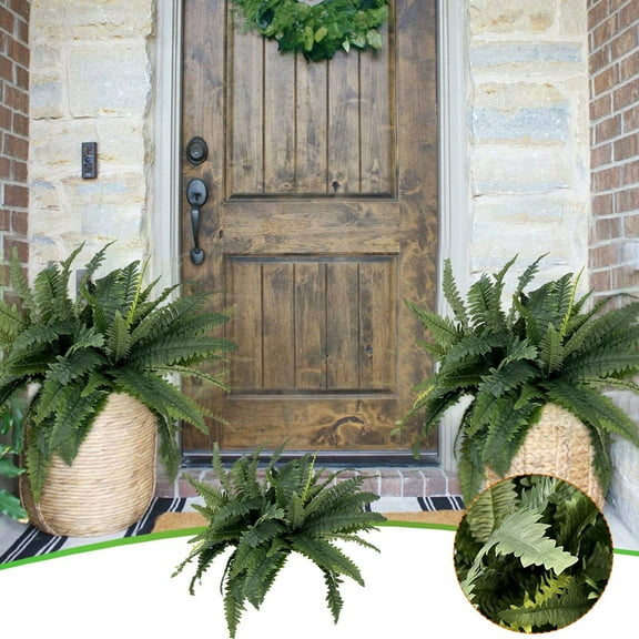 Artificial Fern Plants 2-Pack Indoor Outdoor Fake Plastic Greenery Faux Silk Fern Bushes for Garden Yard Patio Porch Decoration