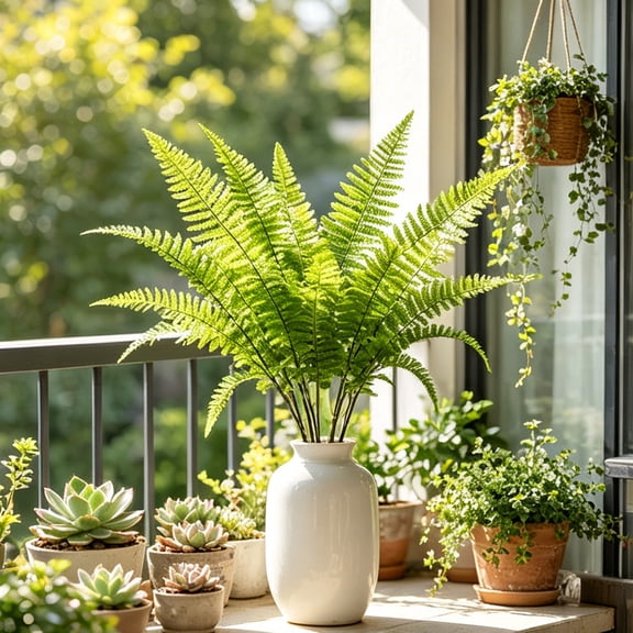 Artificial Fern Sprig 7-Branch Fake Greenery Bush Realistic Green Leaves for Wedding Bouquet Wreath Home Garden Wall Hanging Decor