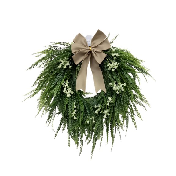 Artificial Fern Wreath with Lush Layered Greenery Realistic Faux Foliage for Front Door, Porch, Wall Decor, Indoor Outdoor Use, No Maintenance Needed