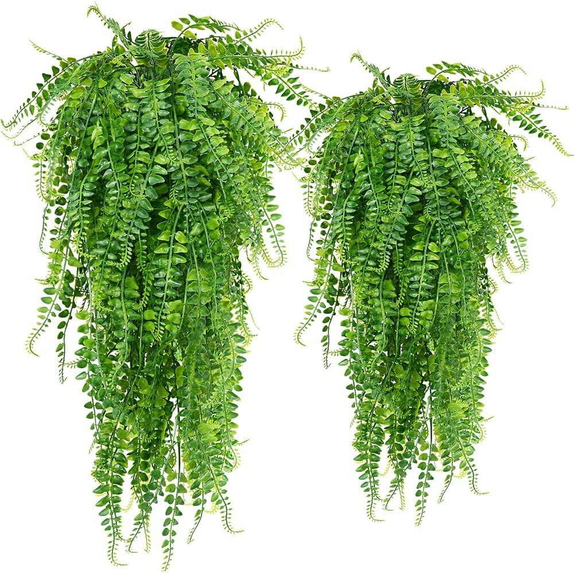 Green UV Resistant Artificial Hanging Ferns with Plastic Leaves, 2-Pack