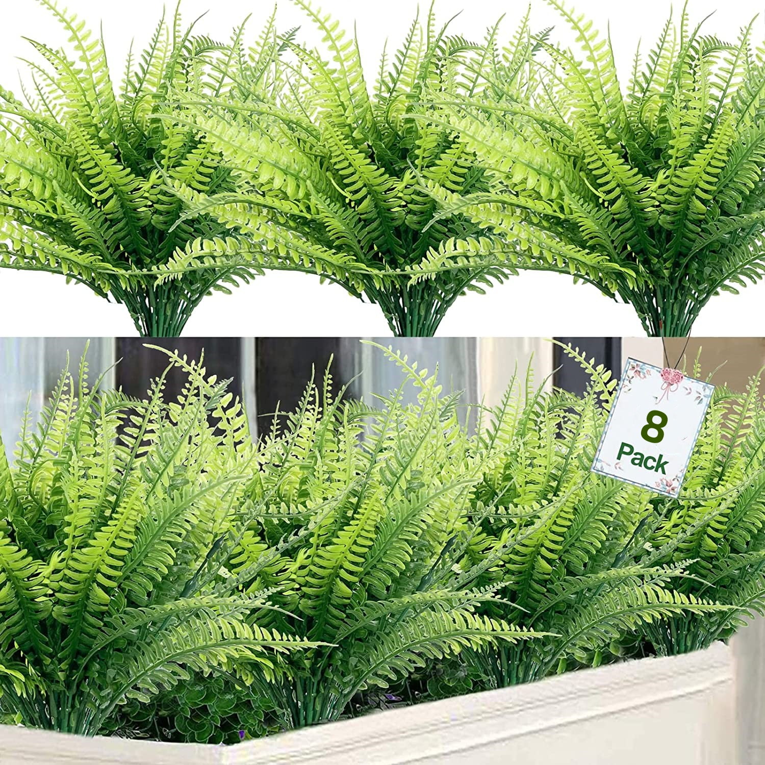 Artificial Ferns for Outdoors, 12 Bundles Fake Boston Fern Plants