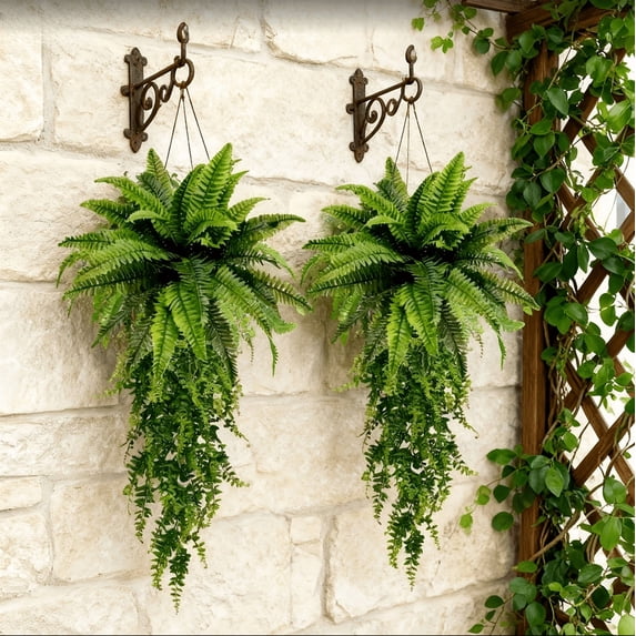 Artificial Ferns for Outdoors, 30 Inch Fake Ferns Artificial Plants Large for Outdoors, Artificial Hanging Plants Outdoors, Faux Plant for Home Living Room Decor