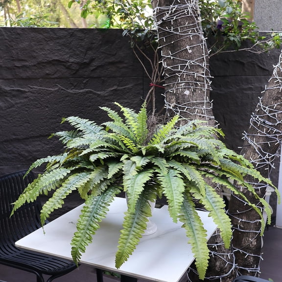 Artificial Ferns for Outdoors 96 Fronds Large Fake Boston Fern UV Resistant Faux Ferns Plant Look Real Silk Greenery for Front Porch Planter Home Indoors Garden Decor, Floor-Standing or Hanging
