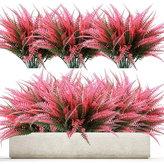 Artificial Ferns for Outdoors Fake Boston Fern Greenery Plants UV Resistant No Fade Faux Plastic Plants Shrubs for Garden Front Porch Window Box Outdoor Decoration (Pink)