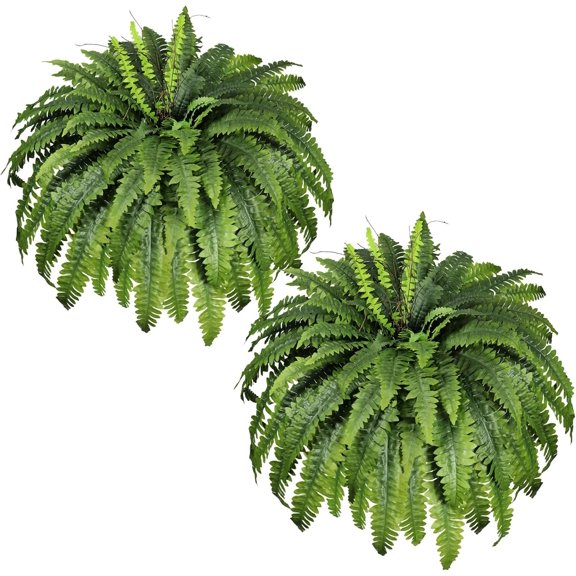Artificial Ferns for Outdoors & Indoors, 51" Fern Artificial Large with 66 Fronds, 2 Packs Faux Ferns Greenery for Porch Windowsill Garden Planter Office Decor, Potted or