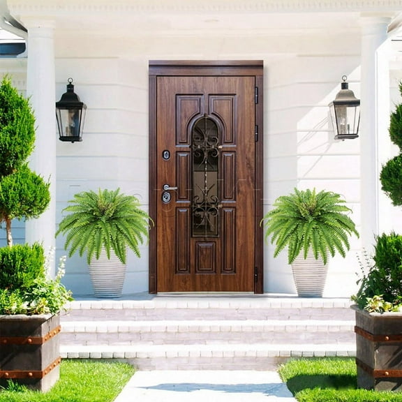 Artificial Ferns for Outdoors & Indoors,Large Faux Fake Boston Fern Plant Planter Garden Porch Entrance A