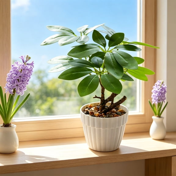 Artificial Ficus Bonsai Tree - Fake Potted Plants for Home Decor 9.84 Inch Plastic Greenery - Indoor Ornamental Plants for Table Shelf Office Living Room Decoration
