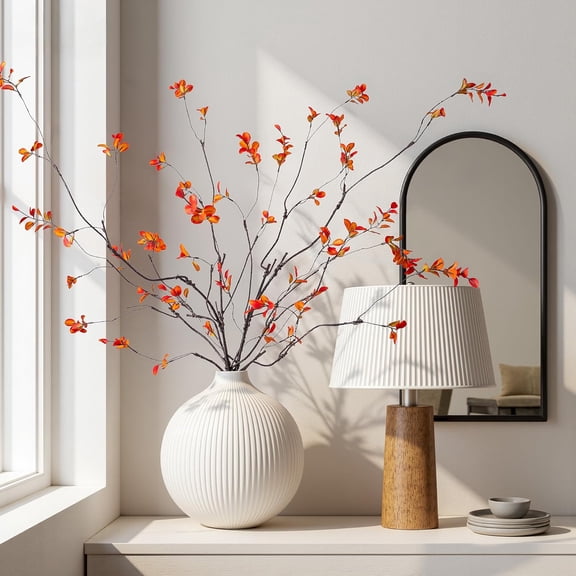 Artificial Ficus Branches 47.2" Artificial Eucalyptus Stems Fake Ficus Branches Faux Plants Greenery Leaves Filler Vase for Home Decor Green Twig Leaf Office Wedding Decoration 4PCS Orange