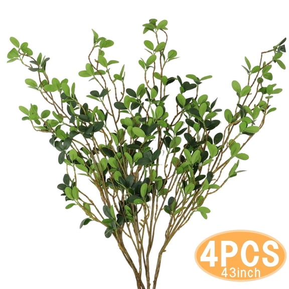 Artificial Ficus Branches Faux Eucalyptus Stems 43.3inch Fake Greenery Stems for Home Office Wedding Vase Filler Shop Decoration 4pcs