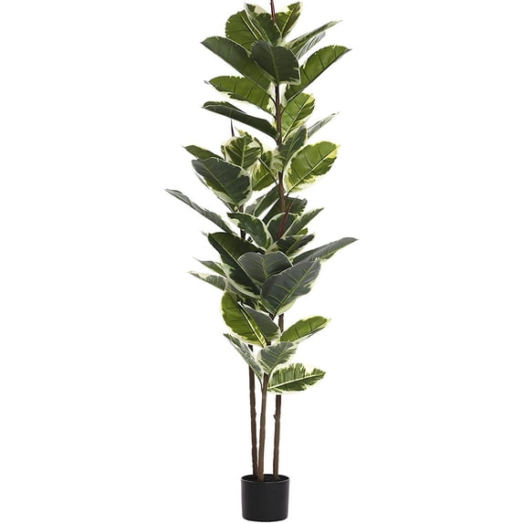 Artificial Ficus Rubber Tree + 5FT Tall Faux Plant in Pot, Great for Home, Office, Store & Large Indoor Floor Decoration