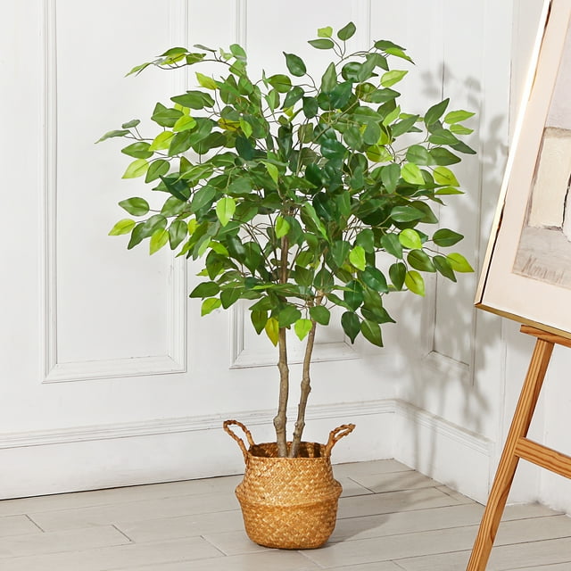 4 FT Artificial Ficus Silk Tree, Faux Plastic Planter, Fake Plant For