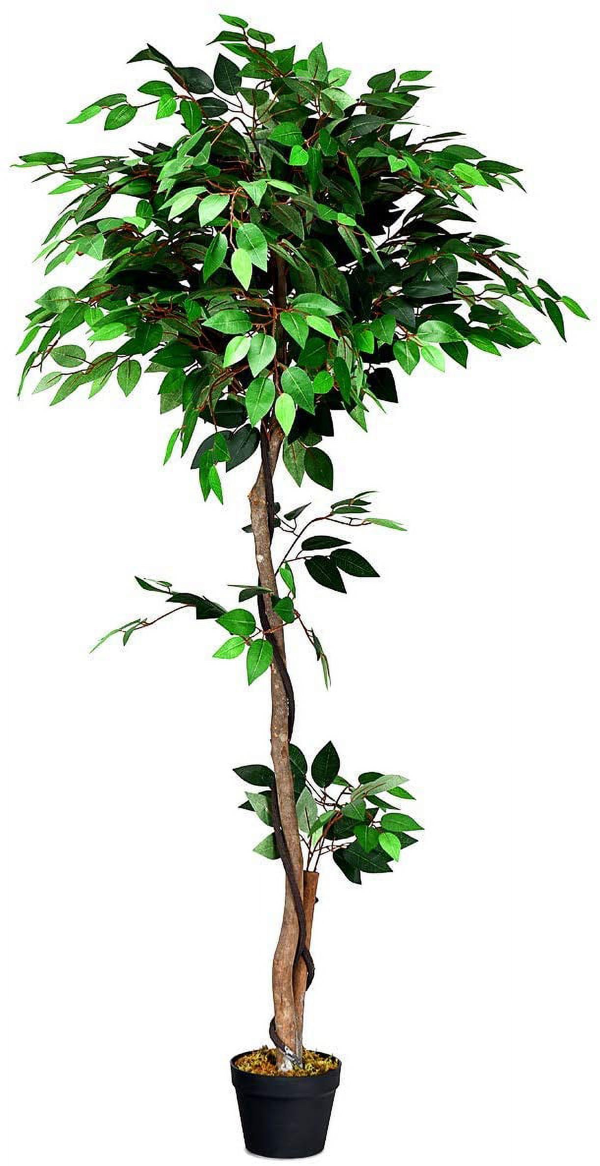 Artificial Ficus Silk Tree, Potted Fake Tree w/Green Leaves and Natural