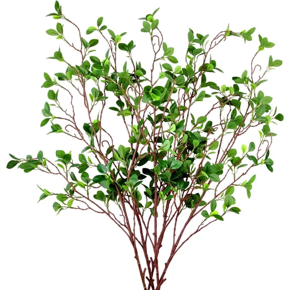 Artificial Ficus Stems Faux Green Branches Leaf Fake Green Bushes Shrubs Ficus Twig Stems for Vase Filler Home Wedding Office Decor