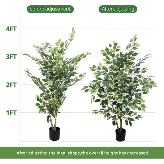 Artificial Ficus Tree - 4 FT Tall Silk Fake Tree with Pot - Lifelike Foliage & Branches for Indoor/Outdoor Decor