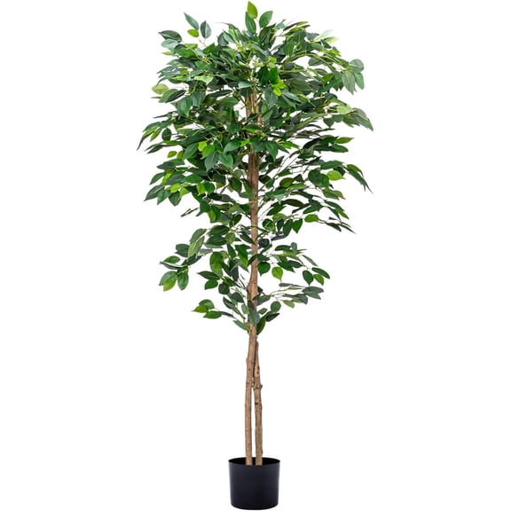 Artificial Ficus Tree 5 Ft with Realistic Leaves and Natural Trunk in Plastic Nursery Pot