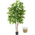 thumbnail image 1 of Artificial Ficus Tree, 6ft Tall Fake Ficus Tree with Basket, Faux Plant for Indoor Outdoor Home Livingroom Office Garden Porch Décor, 1 of 14