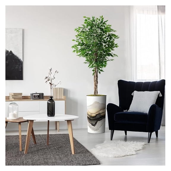 Artificial Ficus Tree - 75" Indoor Outdoor Silk Tree in Black & White Planter