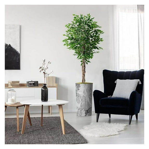 Artificial Ficus Tree with Planter, 75" Silk Tree - Indoor/Outdoor Home Decor