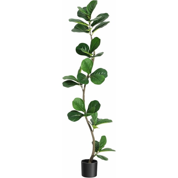 Artificial Fiddle Leaf Fig Plant, 5ft Faux Ficus Plant with Black Nursery Planter, Fake Plant for Home, Office, Living Room