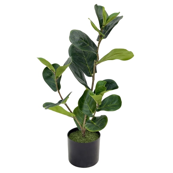 Artificial Fiddle Leaf Fig Plant, Faux Ficus Lyrata in Black Pot, Fake Greenery Tree for Indoor Living Room Office Garden Home Decor