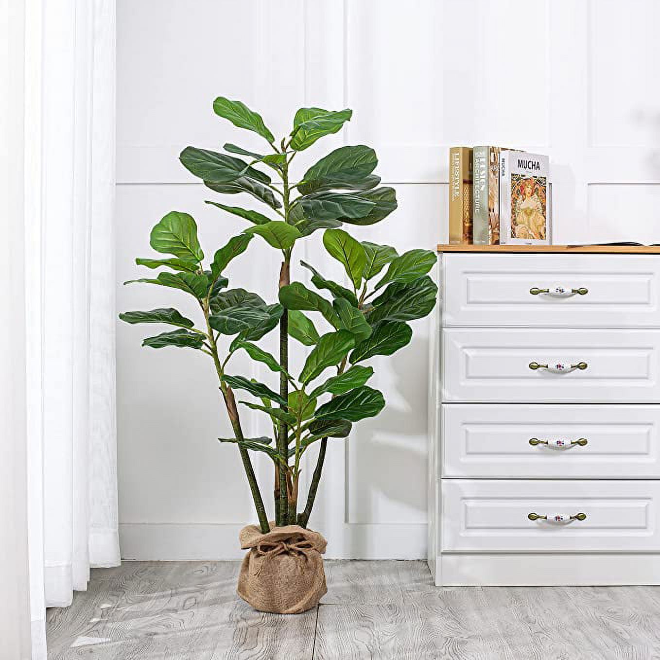 47'' Green Plastic Fiddle Leaf Fig Tree in Black Pot