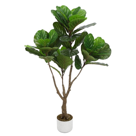 Artificial Fiddle Leaf Fig Tree 3.7FT (44.85 in) Indoor Faux Ficus Lyrata Plant in White Pot for Home Office Decor