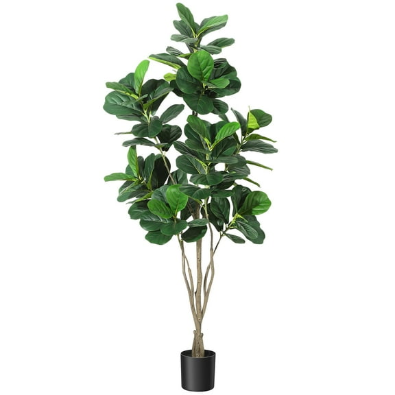 Artificial Fiddle Leaf Fig Tree, 4/5/6ft Faux Ficus Lyrata Plant with Fiddle Leaves, Fake Fig Silk Tree in Pot, Artificial Tree for Indoor Outdoor Home Office Perfect Housewarming