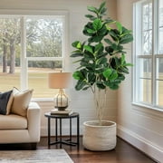 Artificial Fiddle Leaf Fig Tree 4/5/6ft Tall Fake Ficus Tree for Home Decor Faux Lyrata Plants Green Tree with Pot for Indoor Outdoor Home Office Living Room Bathroom Decor