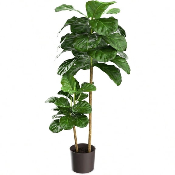 Artificial Fiddle Leaf Fig Tree 4FT 51in Tall Fake Floor Plants with Realistic Leaves and Branches in Plastic Pot for Indoor Outdoor Living Room Home Decor