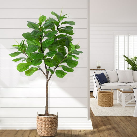 Artificial Fiddle Leaf Fig Tree 5.8ft Tall with 65 Decorative Leaves, Fake Fig Silk Tree in Pot, Artificial Tree in Plastic Pot for Home Office, Living Room, Corner Decor Indoor (No flowerpot)