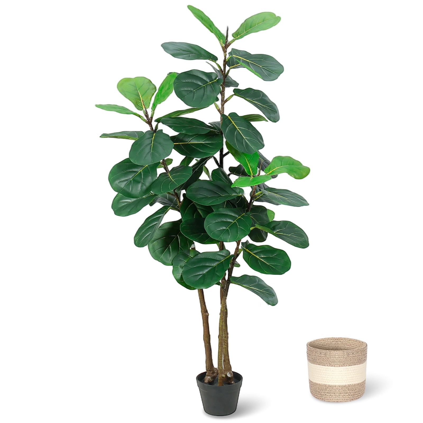 Artificial Fiddle Leaf Fig Tree 5 ft Tall Faux Ficus Lyrata Floor Plant ...