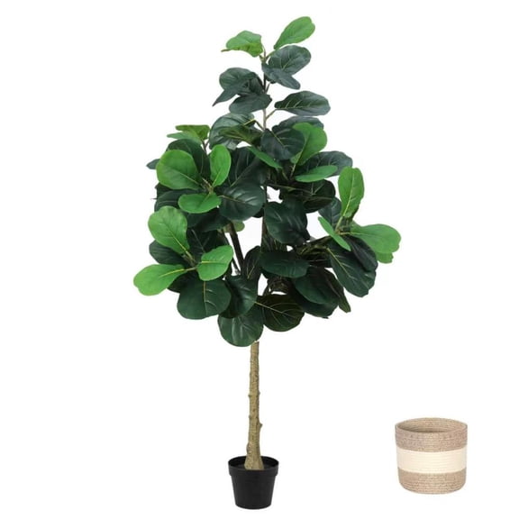 Artificial Fiddle Leaf Fig Tree 5FT with Planter . Fake Trees Tall Faux Ficus Lyrata Floor Plants for Indoor Home Decor Office Living Room Housewarming Gift