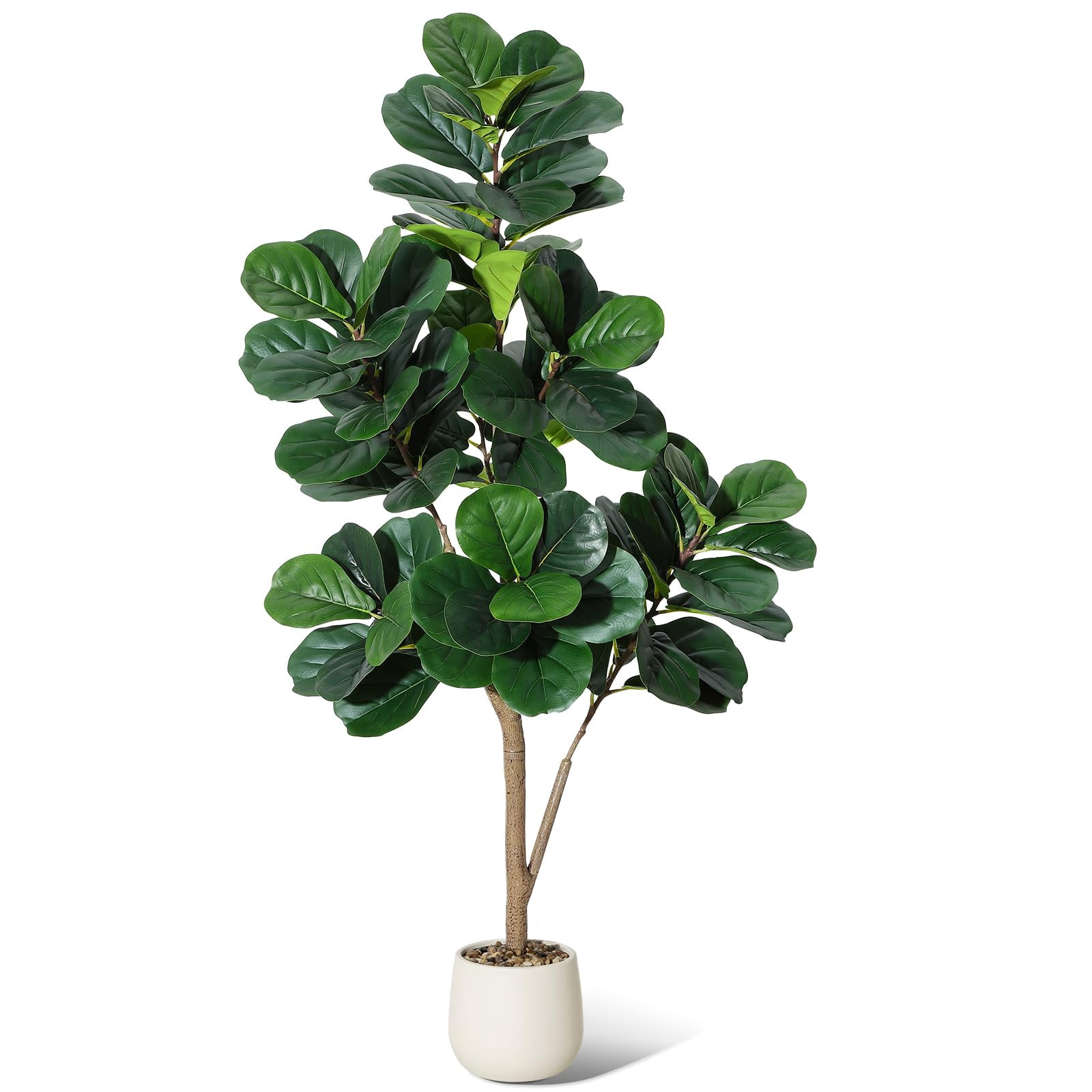 Artificial Fiddle Leaf Fig Tree 5ft – Realistic Faux Ficus Lyrata Floor Plant with White Planter, Indoor Fake Tree for Home Office Living Room Decor