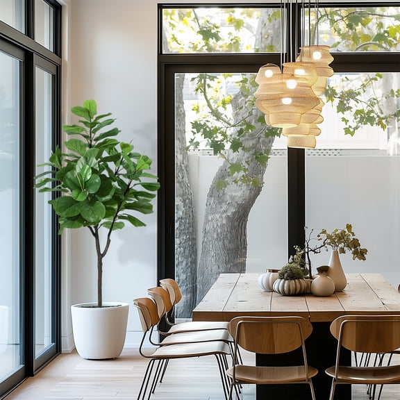 Artificial Fiddle Leaf Fig Tree 6FT(72in) Tall Faux Silk Ficus Trees for Home Office Living Room Decor Indoor Fake Potted Tree with Natural Dry Grass and Lifelike Ficus Leaf