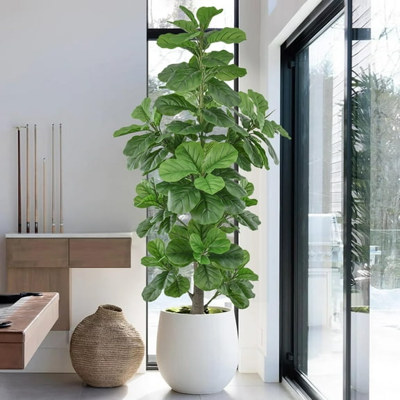 Artificial Fiddle Leaf Fig Tree 6FT, Fake Ficus Lyrata Tree with Realistic 148 Leaves, Faux Potted Plant for Indoor Outdoor Garden Landscaping Home Living Room Decor