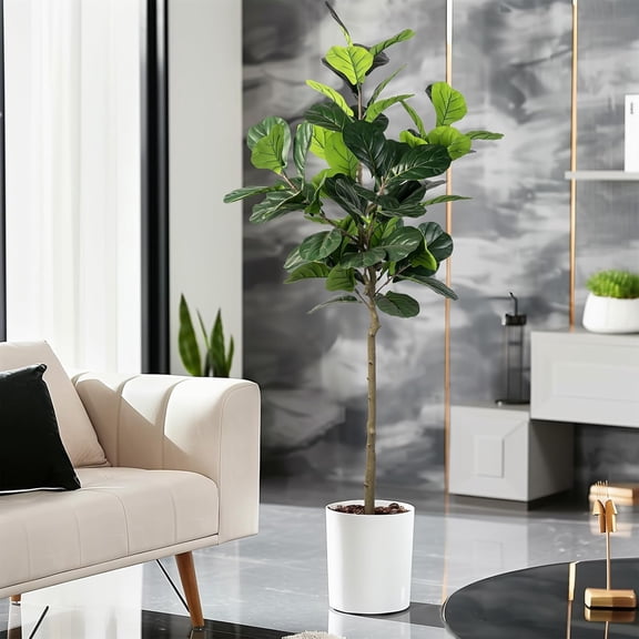 Artificial Fiddle Leaf Fig Tree, 6FT Faux Ficus Lyrata Plant Tall Fake Tree for Home Decor Artificial Tree for Indoor Office Living Room (Fiddle Leaf Fig Tree, 6 FT)