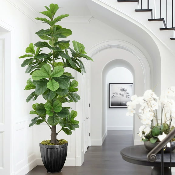 Artificial Fiddle Leaf Fig Tree 6ft(72in)Tall Faux Tree with Large Realistic Trunks and Big Leaves, Fake Floor Potted Artificial plants for Home Office Garden Indoor Outdoor Decor